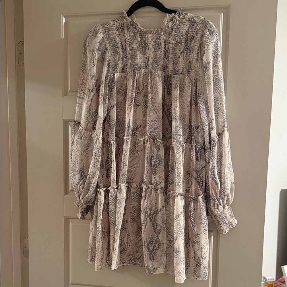 Olivaceous Cream and Gray Mini Dress